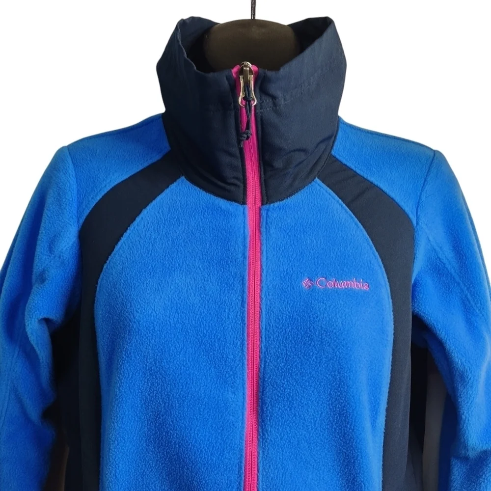 Columbia Women's Blue Black Full Zip Polar Fleece Jacket Side Panels Size Small - Picture 3 of 10